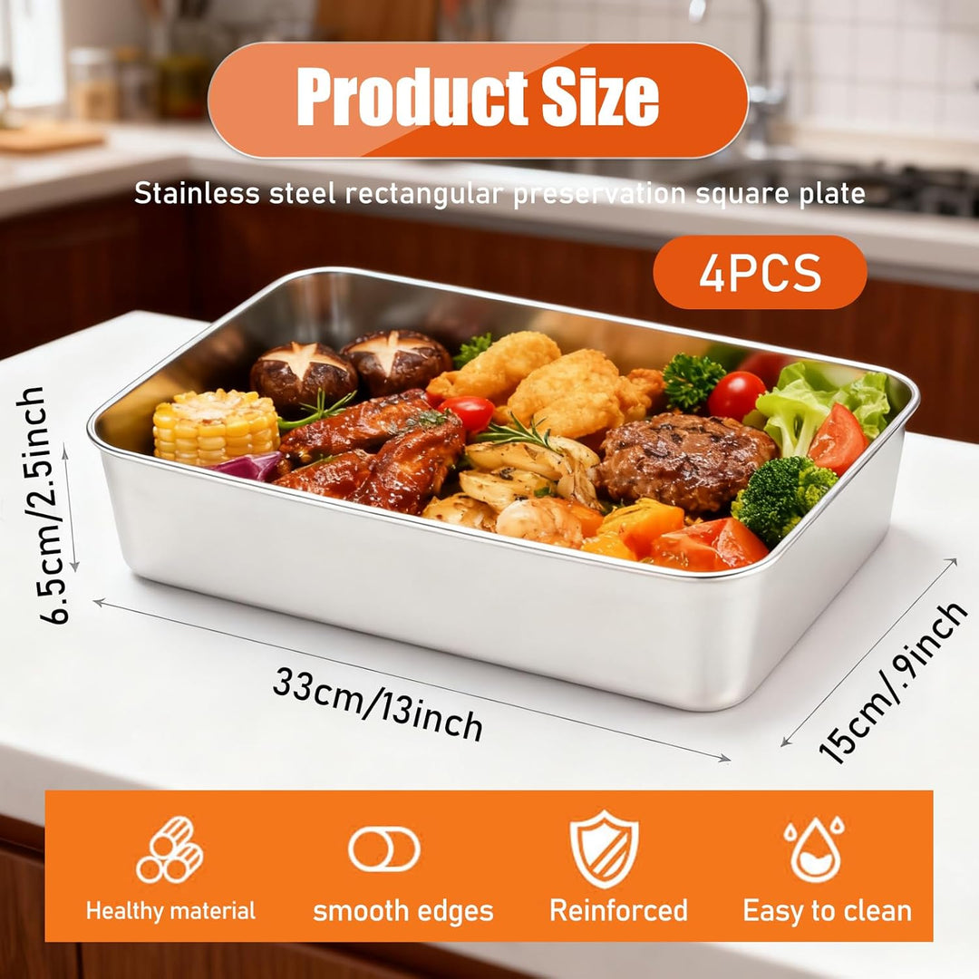 SUNOYA 4 Stück Edelstahl Kastenform, Edelstahl Brotbackform, Eckig Kuchenform Backform 33 X 15 X 6,5