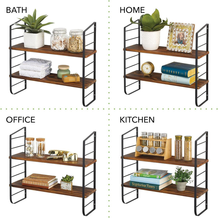 mDesign modernes Wandregal mit 2 Regalböden – Holzregal mit rostbeständigen Metallhalterungen – Häng