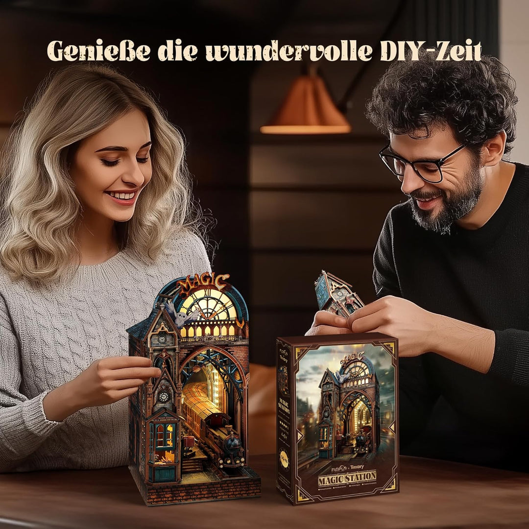 FUNPOLA LED 3D Puzzle Magische Station Book Nook Kit - Interaktives 3D Holzpuzzle LED Magische Minia