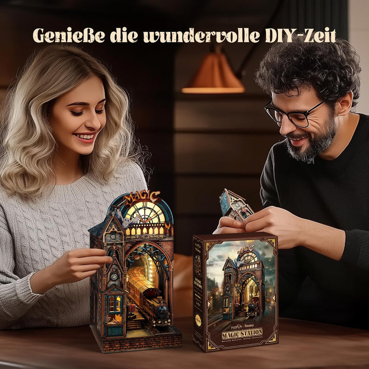 FUNPOLA LED 3D Puzzle Magische Station Book Nook Kit - Interaktives 3D Holzpuzzle LED Magische Minia