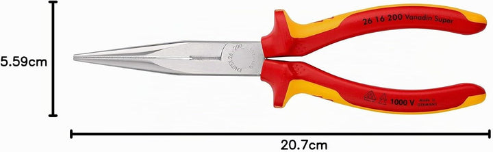 Knipex Flachrundzange mit Schneide (Storchschnabelzange) verchromt, VDE-geprüft 200 mm (SB-Karte/Bli