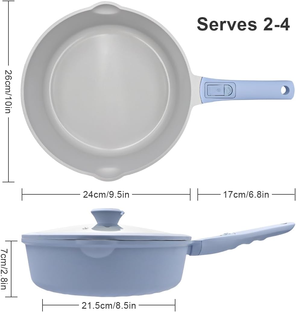 keramik pfanne 24 cm mit deckel, Antihaft Keramikbeschichtung Bratpfanne 24 cm mit Abnehmbarer Griff