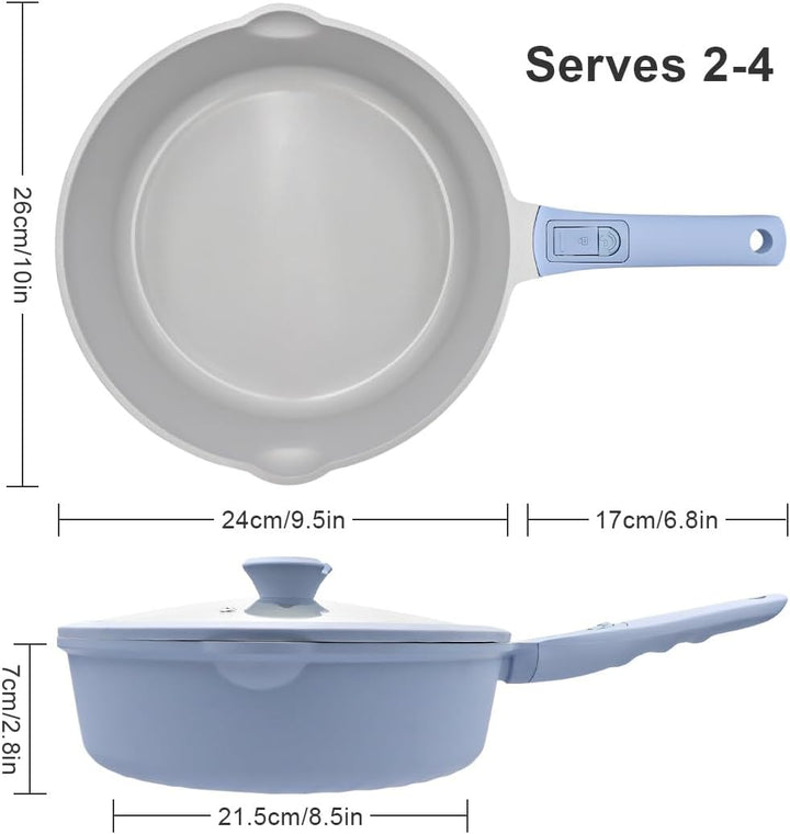 keramik pfanne 24 cm mit deckel, Antihaft Keramikbeschichtung Bratpfanne 24 cm mit Abnehmbarer Griff