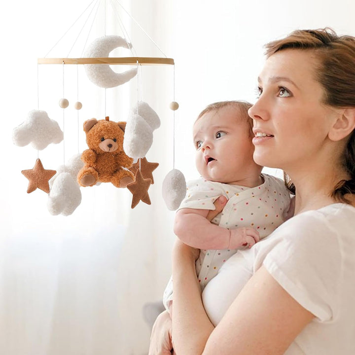 Mobile Baby Windspiele, Babybett Mobile 3D Bär Hase Kaninchen Wolken, Kinderzimmer Hängende Bettgloc