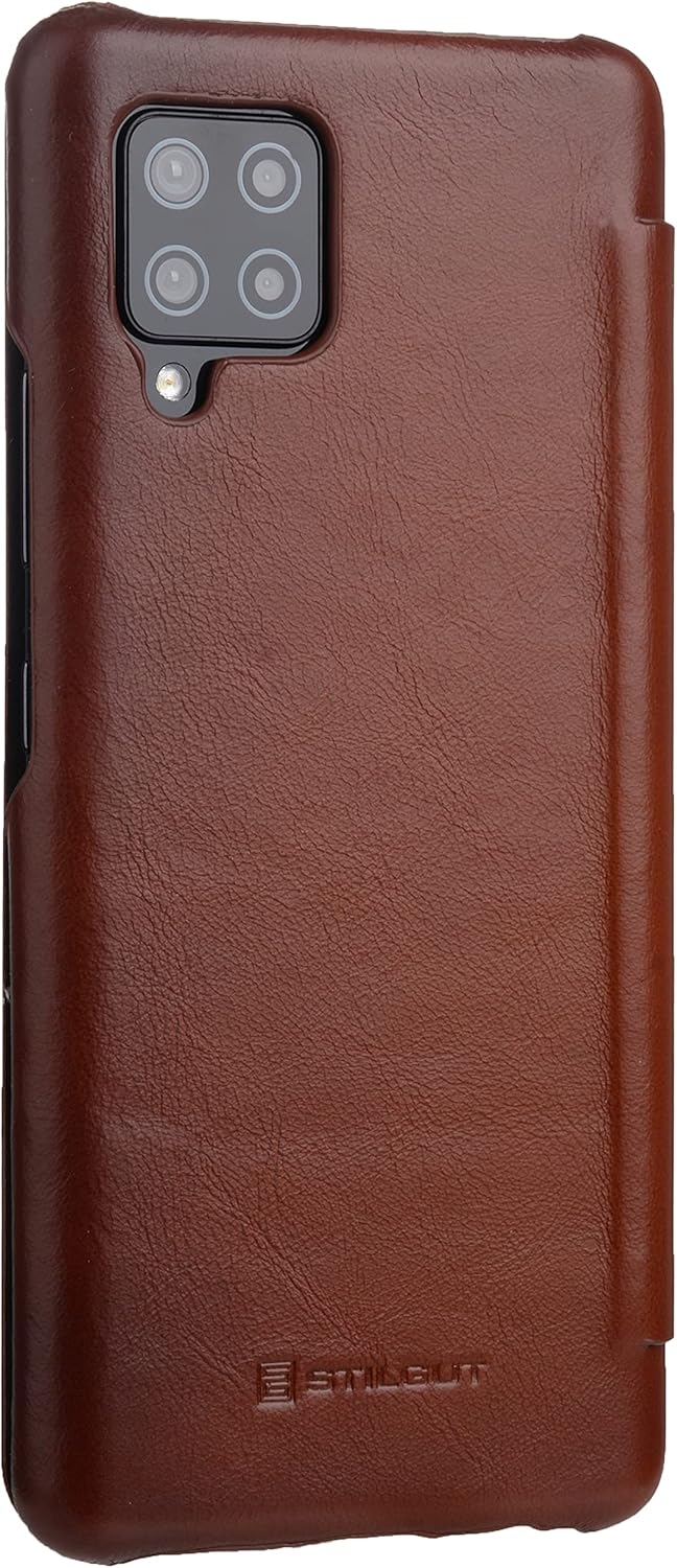 STILGUT Book Case kompatibel mit Samsung Galaxy A42 5G Hülle aus Leder zum Klappen, Klapphülle, Hand
