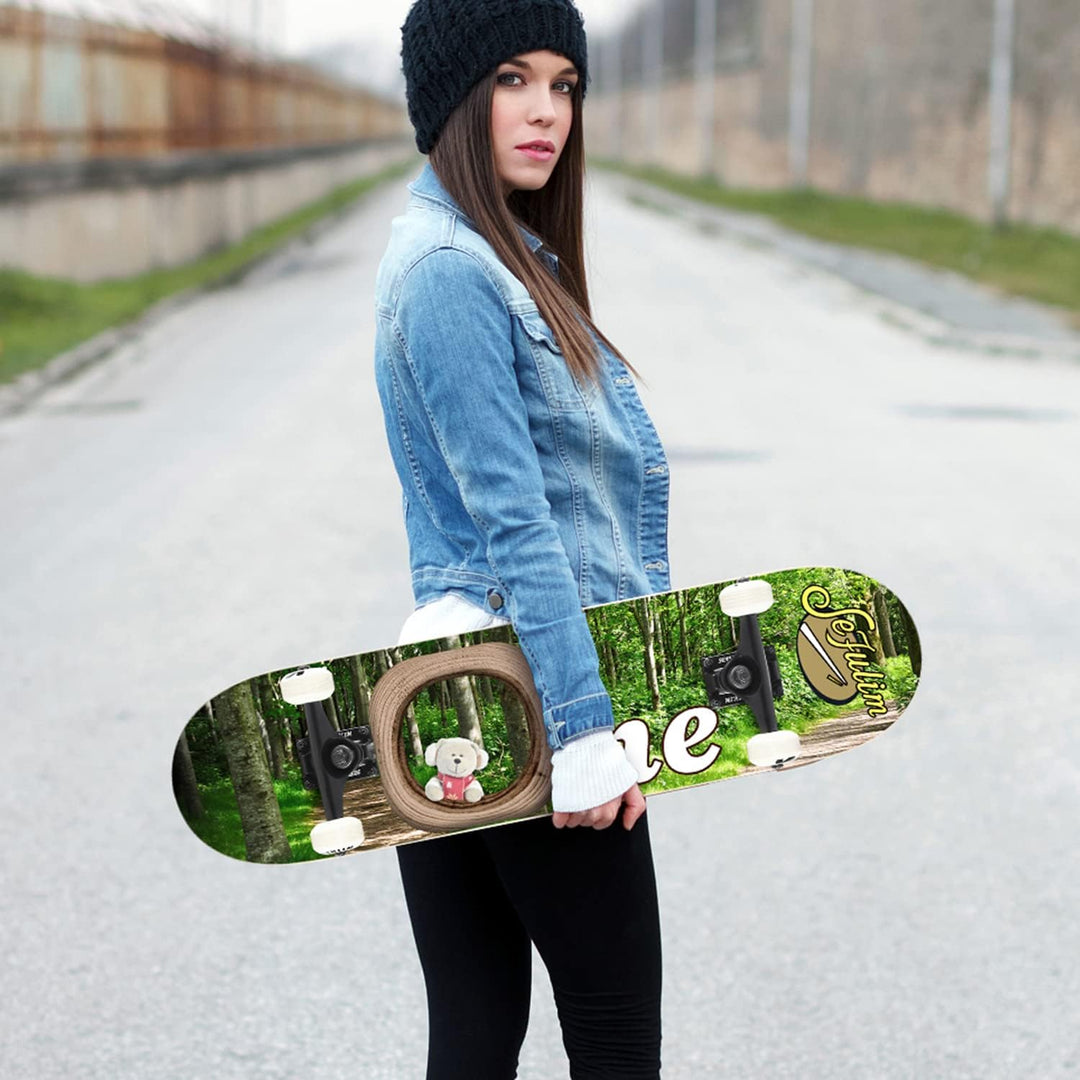 Sefulim 78,9 x 20,3 cm komplettes Skateboard, 7-lagig, kanadischer Ahorn, Doppel-Kick-Deck-Skateboar