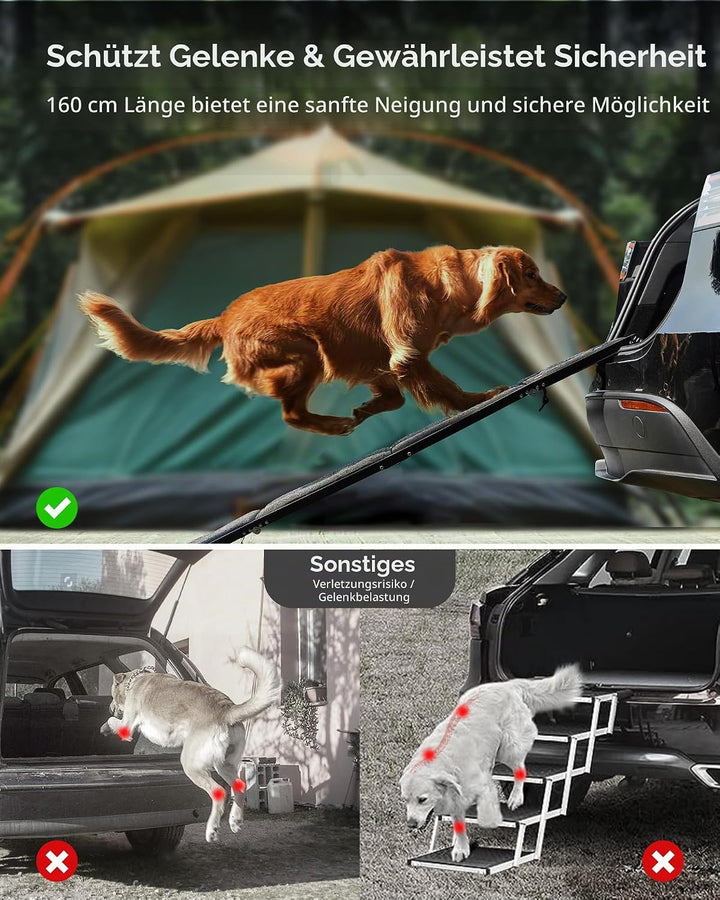 PetThem Hunderampe für Auto, 160 cm lang & 43,2 cm breit, tragbare Hunderampe für grosse Hunde mit R