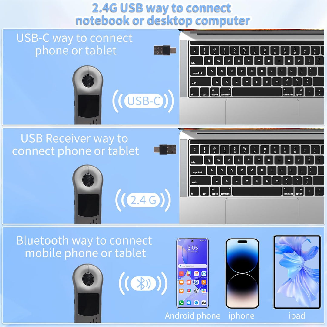 Fingerspitzen Scrolling Mini Bluetooth-Maus,BT5.3+2.4G+USB-C,Drei-Modus+Touchpad,4in1Tragbare Page T