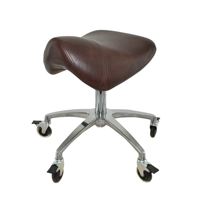 Premium Sattelhocker braun mit Bremse, Sattelstuhl für Rückenentlastung, Rollhocker höhenverstellbar