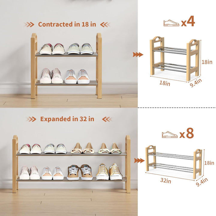 LEMIKKLE Schuhregal, 2-lagiges erweiterbares schuhschrank aus Holz, kleines Schuhregal schmal für En
