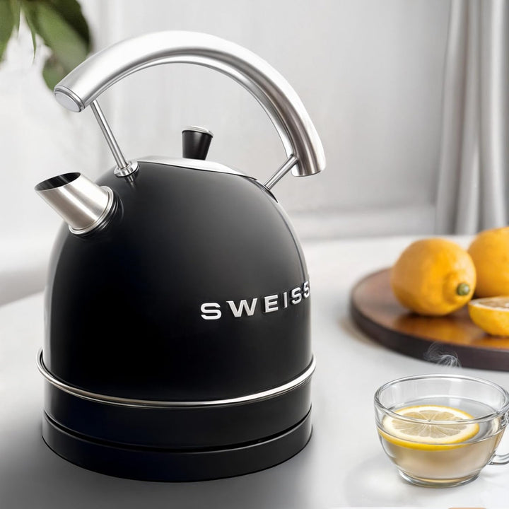 SWEISS Vintage Wasserkocher KTL9 1,8L, Praktische kompakte Edelstahl 2200W, Schnelles Kochen, Sichtb