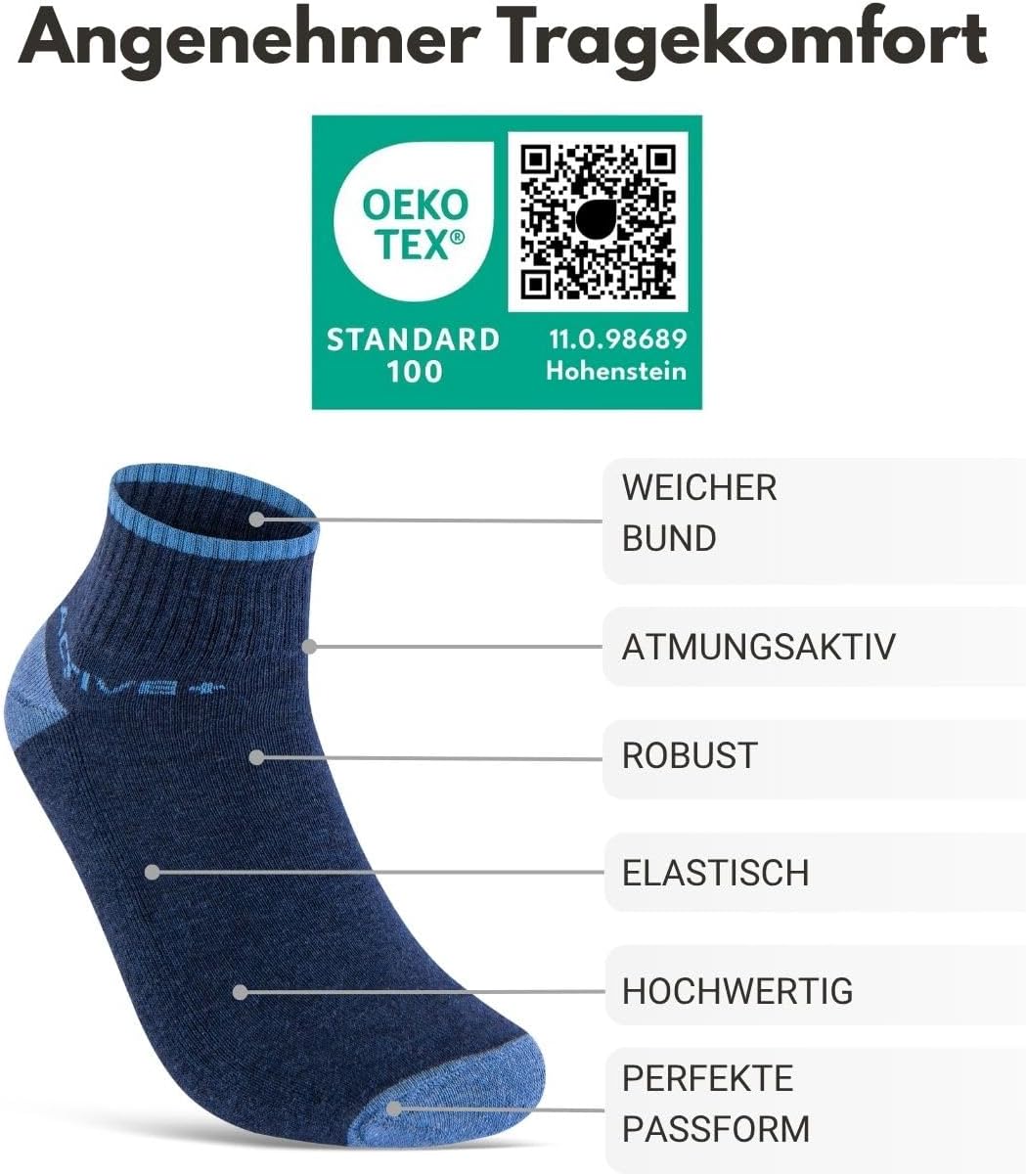 Sneaker Socken Quarter Sportsocken Herren & Damen (6 oder 12 Paar) Gepolstert mit Frotteesohle - Atm