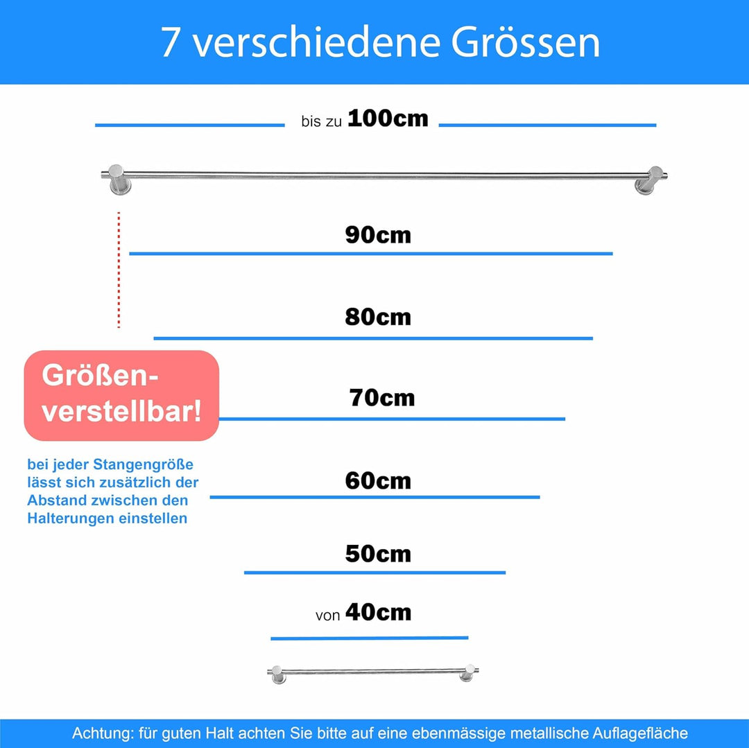 Edelstahl Handtuchhalter mit Magnethalterung – 7 Längen 40–100 cm – Ohne Bohren, extra Starke Neodym