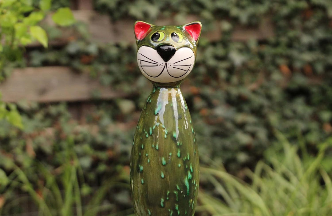 Gartenfigur Katze aus Keramik 30 cm grün, Grün