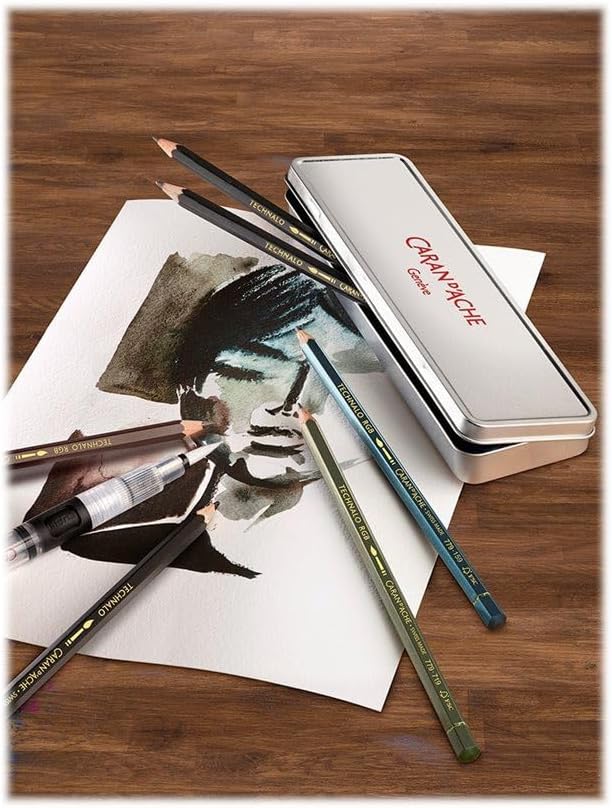 Caran d'Ache Graphitstifte Set mit Wasserpinsel - Wasservermalbar - Ideal für Vorbereitungsarbeiten,