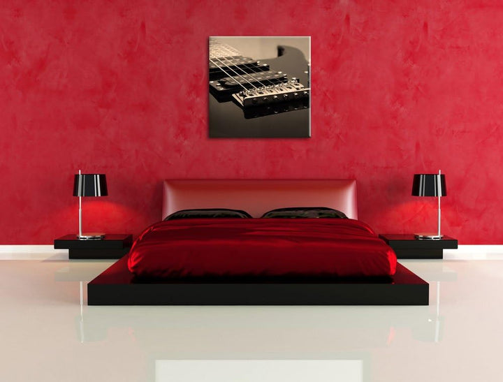 Pixxprint Black E-Guitar als Leinwandbild Quadratisch| Grösse: 70x70 | Wandbild| Kunstdruck | fertig