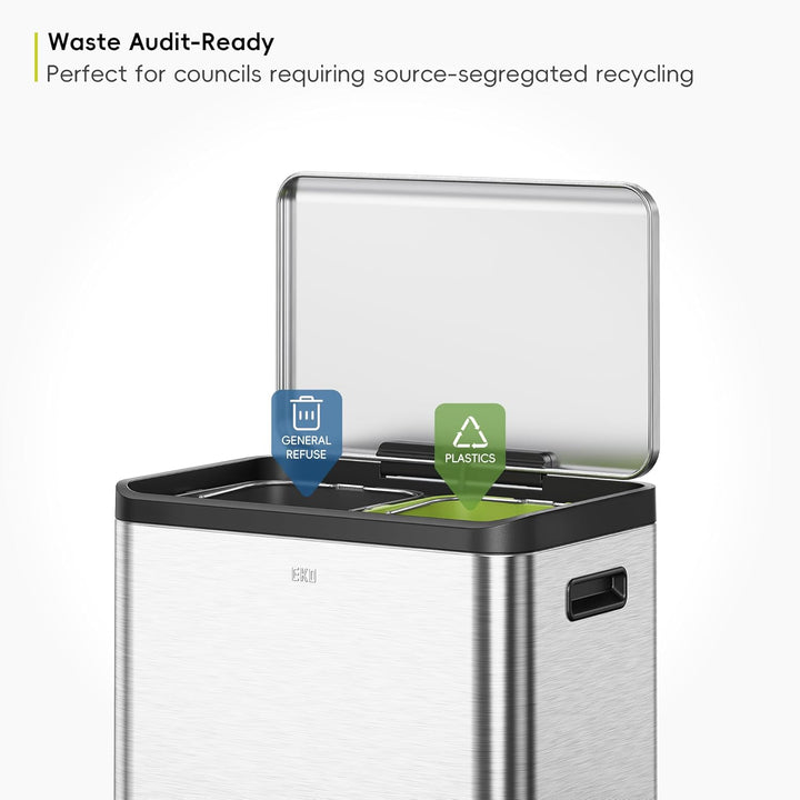 EKO Ecocasa Mülltrennsystem, Rostfreier Stahl, Silber/Schwarz/Grün, 15L 15L+15L, 15L+15L