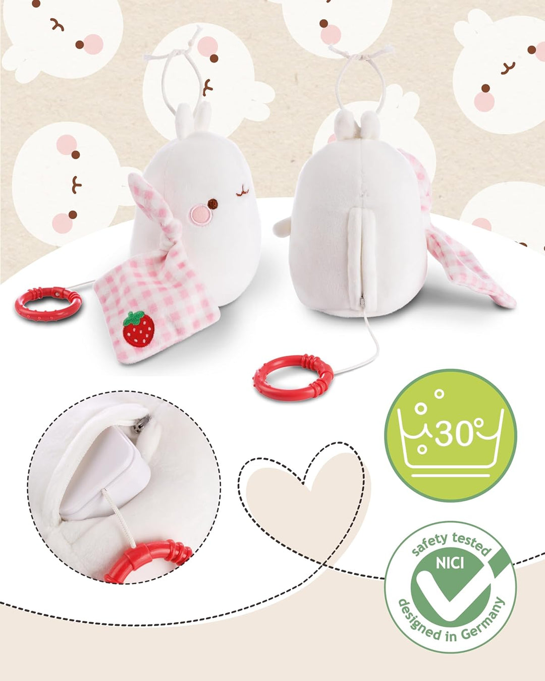 NICI Spieluhr Baby Einschlafhilfe MOLANG 15 cm mit sanfter, beruhigender Gute-Nacht-Melodie - Flausc