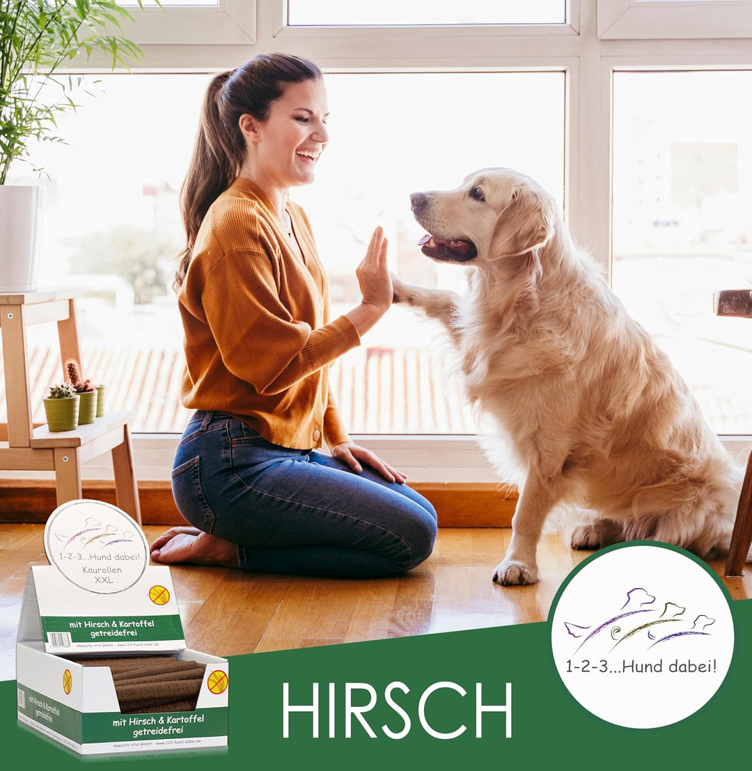123... Hund dabei! - Kaurollen XXL 50er Tray (Hirsch) - Dentalkaurollen - Getreidefrei - Vorteilspak