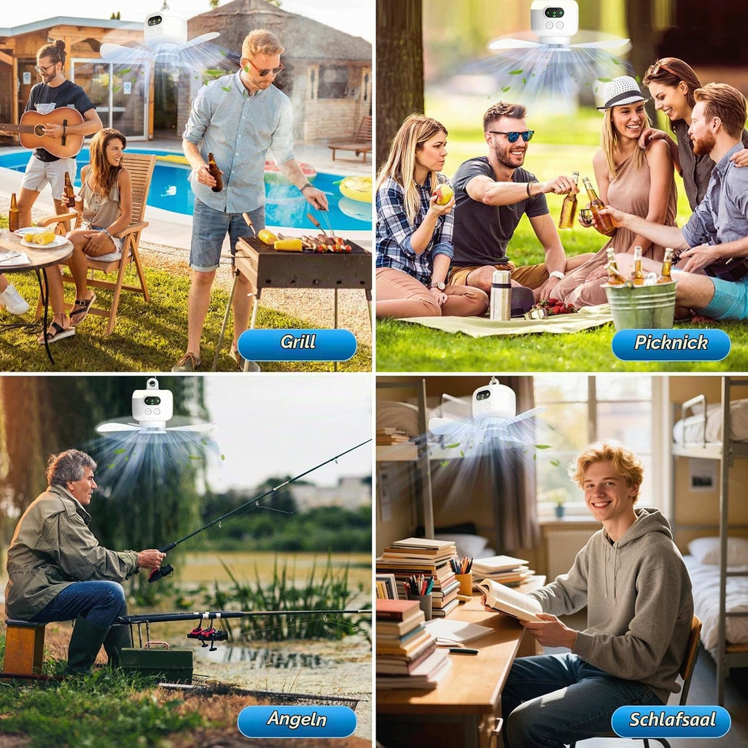 Tragbarer Deckenventilator mit Licht und Fernbedienung,Camping Ventilator | 8000mAh Akku Deckenventi