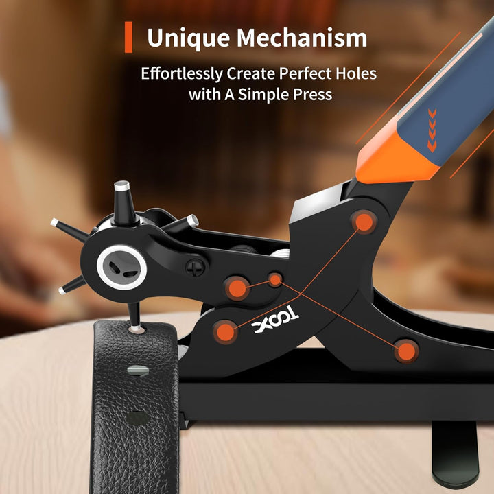 XOOL Lochzange für Leder, Gürtel Lochzange mit Hebelübersetzung, Ermüdungsfreies Arbeiten, Locher, G