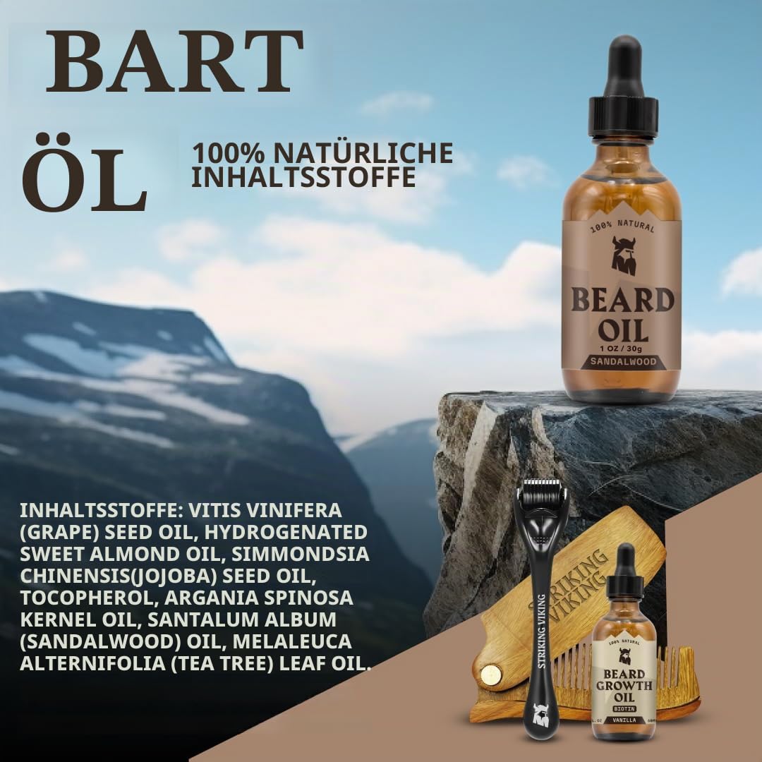Striking Viking Bartöl und Bartbalsam - Bartpflege-Set für Männer mit natürlichem Bartöl und Bartbal