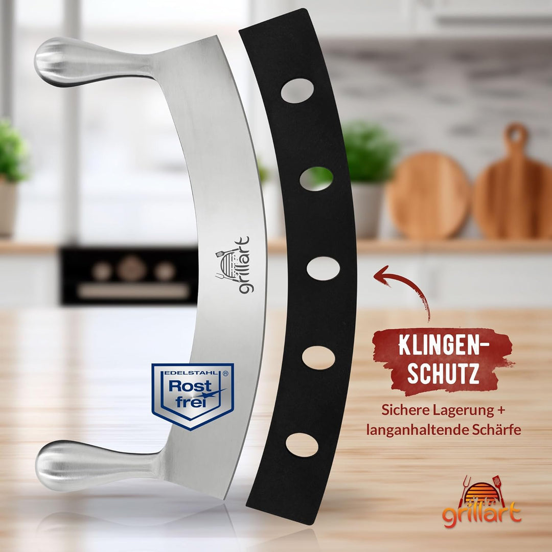 grillart® Premium Pizzamesser – Extra scharfer Edelstahl Pizzaschneider mit 30 cm Klinge & Doppelgri