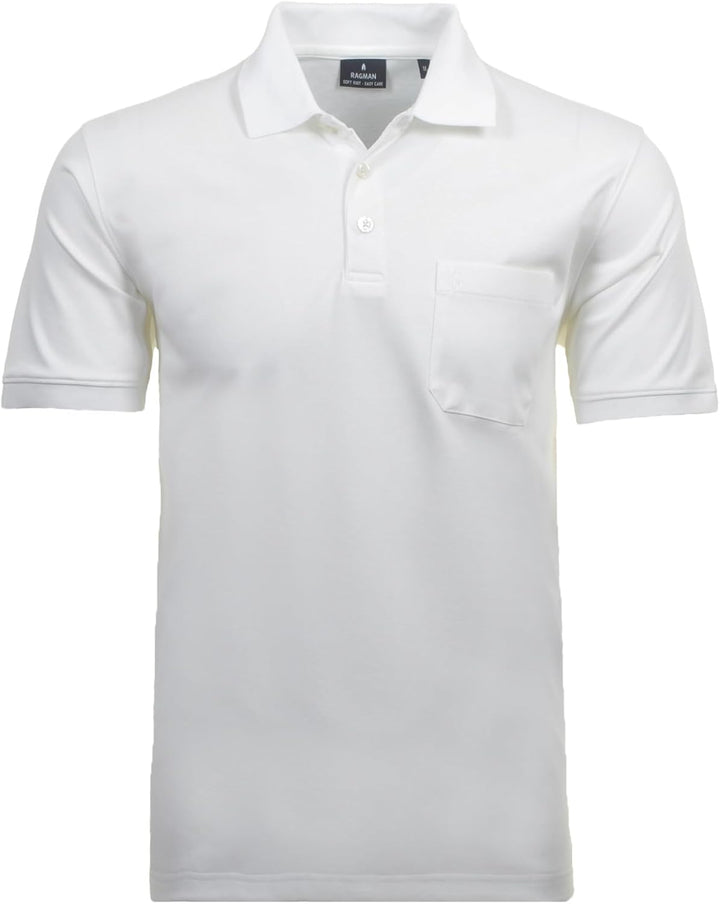 RAGMAN Herren Softknit-Polo mit Brusttasche, Kurzarm S Weiss-006, S Weiss-006