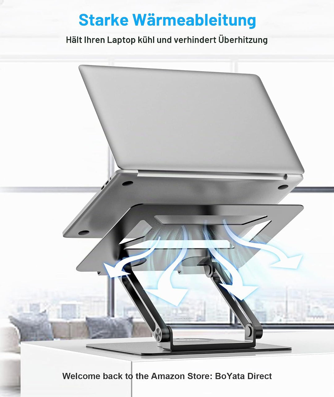 BoYata Laptopständer für Schreibtisch, Verstellbarer Computerständer mit 360°Drehbarer Basis, Ergono