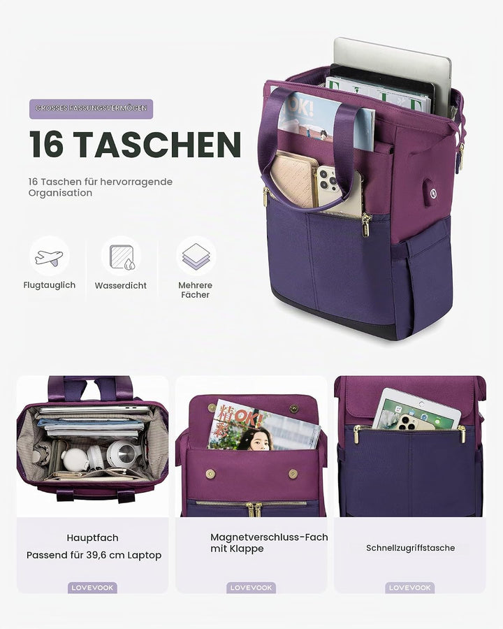 LOVEVOOK Damen Rucksack Modern, Laptop Schulrucksack Wasserdicht, Schultasche Teenager Backpack Wome