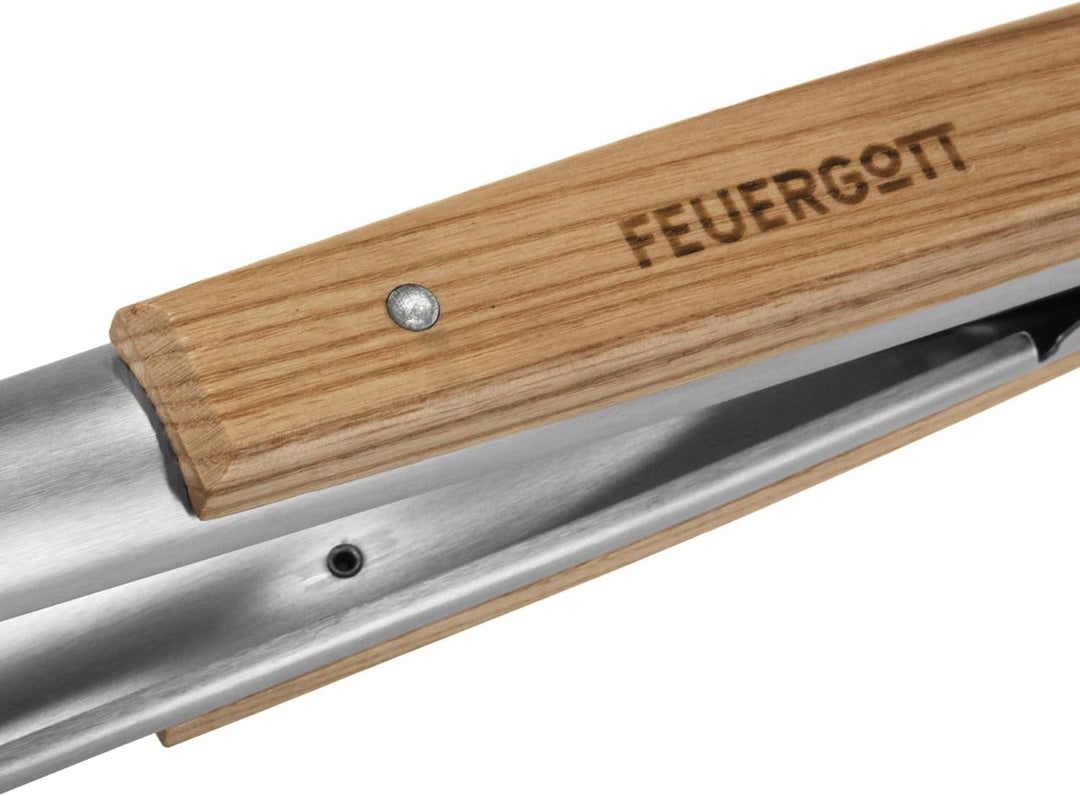 Grillzange 46cm Edelstahl mit edlen Zedernholzgriffen, Leder Schlaufe zum Aufhängen, praktisches Ver