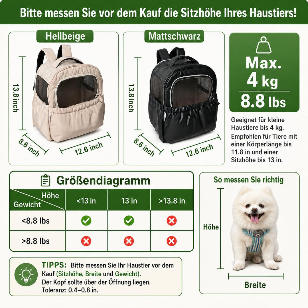 Hundetasche für Kleine Hunde 5kg, Atmungsaktive Katzenrucksack mit Netzfenster, Tragbare und Faltbar