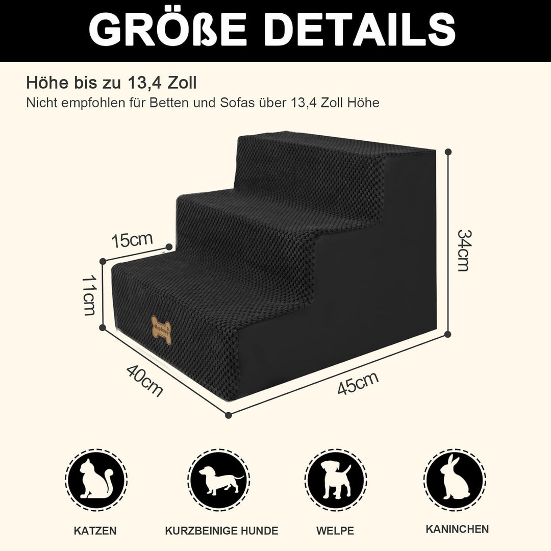 Nepfaivy Hundetreppe für Kleine Hunde 3-Stufig, Hundetreppe Hunderampe für Bett und Sofa aus Hochdic