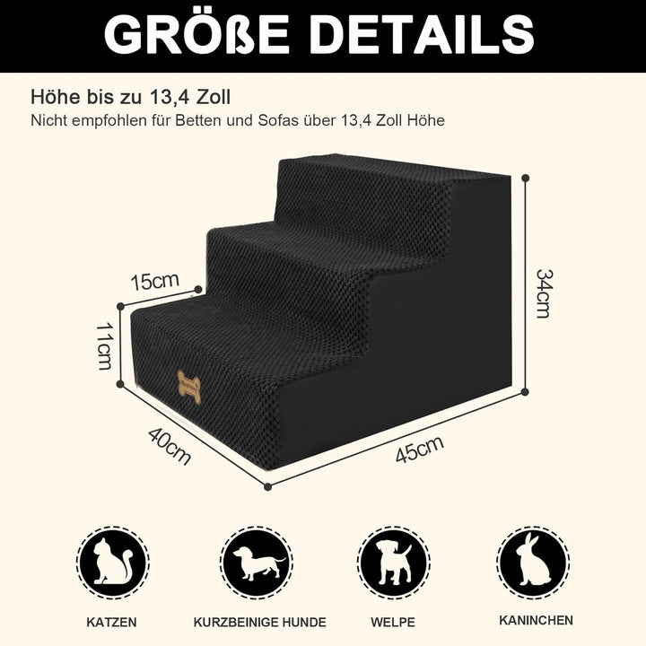Nepfaivy Hundetreppe für Kleine Hunde 3-Stufig, Hundetreppe Hunderampe für Bett und Sofa aus Hochdic