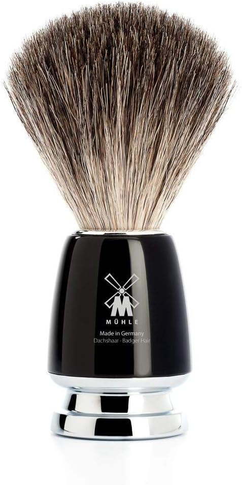 MÜHLE Rasierset - Rytmo Serie - Reines Dachshaar - kompatibel mit Gillette-Klingen - Edelharz schwar