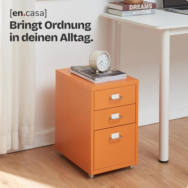[en.casa] Rollcontainer Kökar Schubladenschrank Metall Aktenschrank mit 3 Schubladen Bürowagen mit R