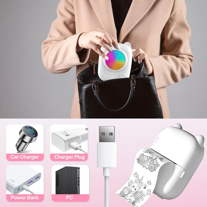 ZZXLOPEZ Mini Drucker, Tragbarer Mini Fotodrucker Thermodrucker Smartphone Taschendrucker, Wireless