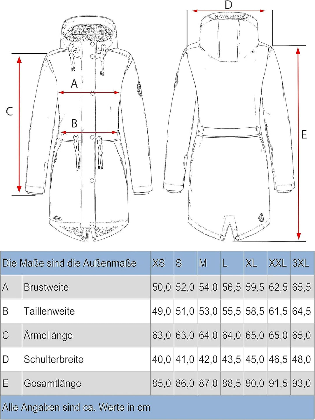 Navahoo Damen Übergangsjacke Regenmantel wasserdicht lang mit Kapuze Tropical Stormoo XS-3XL M Schwa