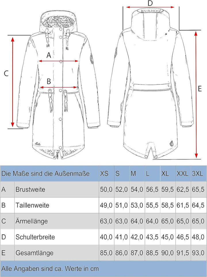 Navahoo Damen Übergangsjacke Regenmantel wasserdicht lang mit Kapuze Tropical Stormoo XS-3XL XS Baby