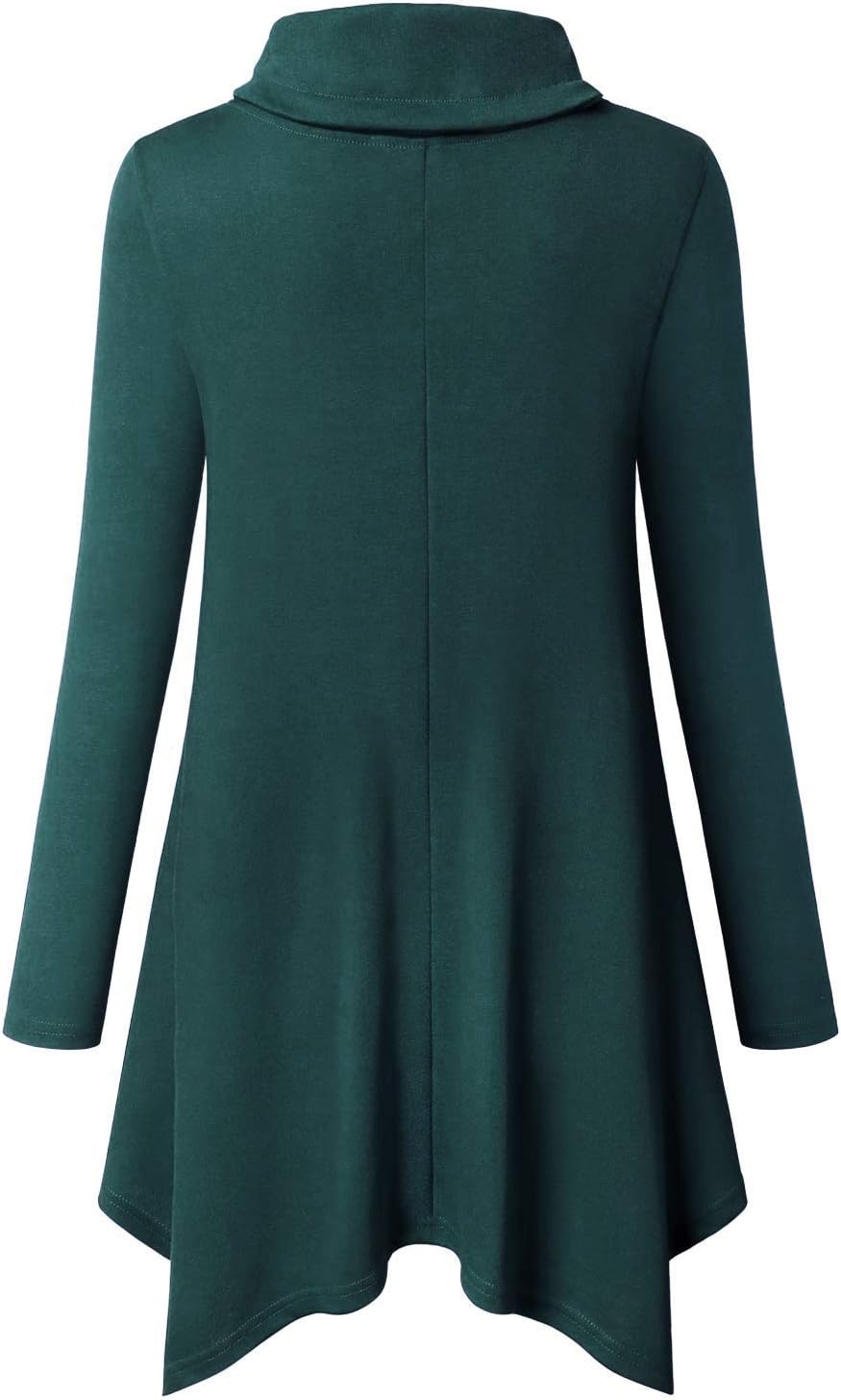Amrto Damen Tunika Tops Turtleneck Langarm Shirts Bluse Hemd Pullover Mit Taschen, #4-dunkelgrün