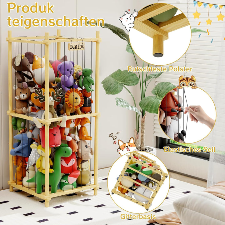 Kuscheltier Aufbewahrung Kinderzimmer, 122*53CM Holz Kinder Spielzeug Regal für Kuscheltiere, Stofft