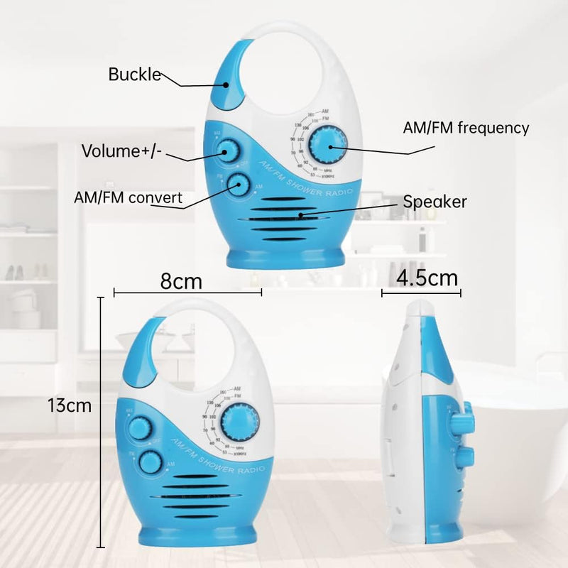 Yunseity Wasserdichtes Duschradio, Tragbares AM-FM-Radio mit Hakendesign, Batteriebetriebenes Radio,