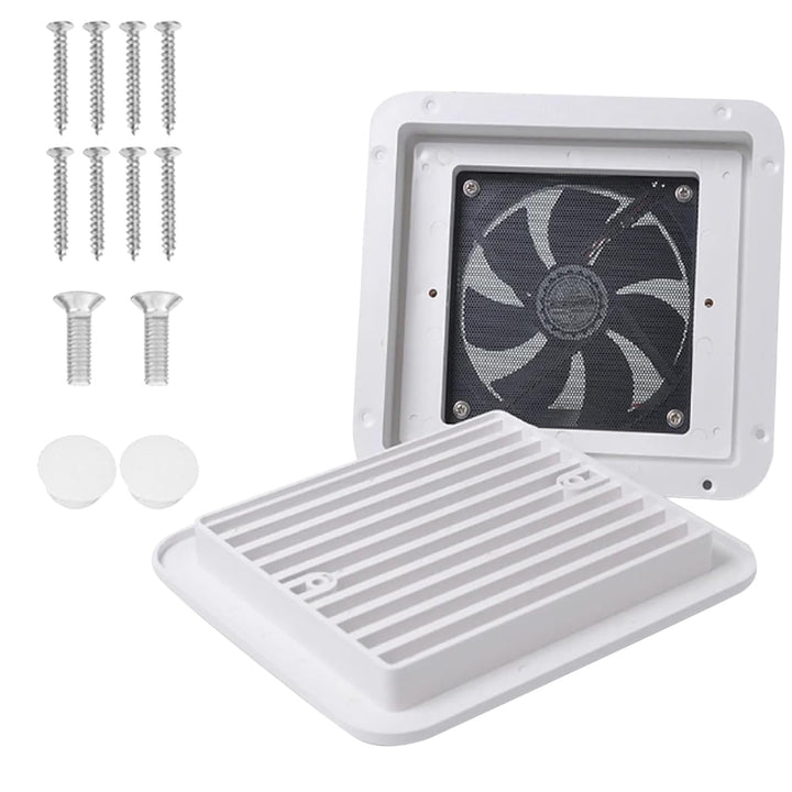 Riloer Weiss RV Caravan Vent Side Exhaust Vent 12 V RV Cooling Dust Fan, RV One Way Dust Vent Fan