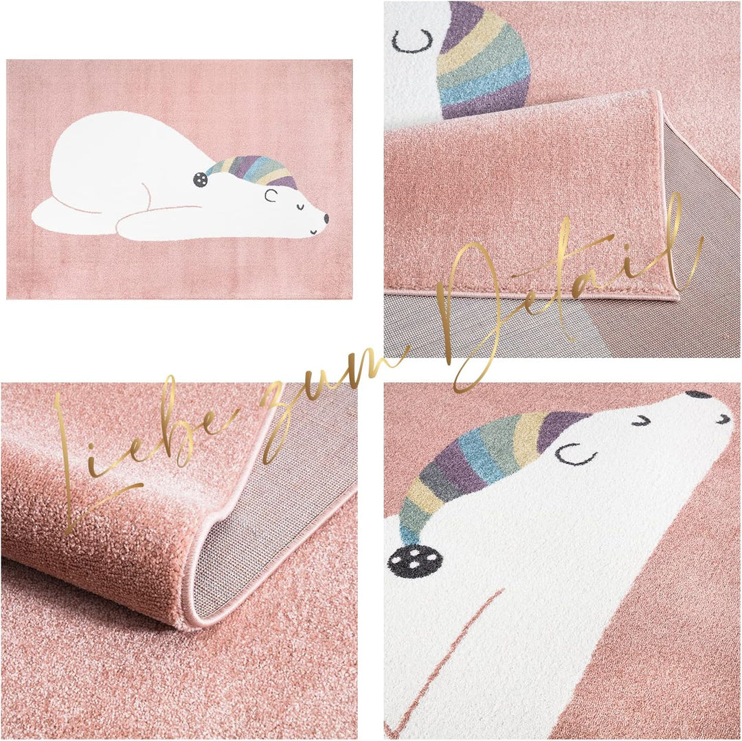 payé Teppich Kinderzimmer Läufer - Rosa - 80x150cm - Pastellfarben Spielteppich Kinderteppich Kurzfl