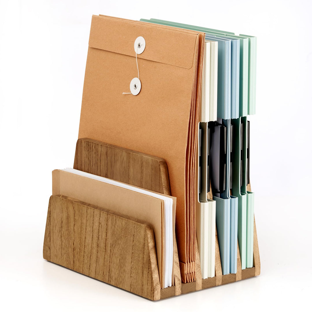 KIRIGEN hölzernen Schreibtisch Mail Organizer 5 Slots File Paper Holder Desktop Holz Dokument Letter