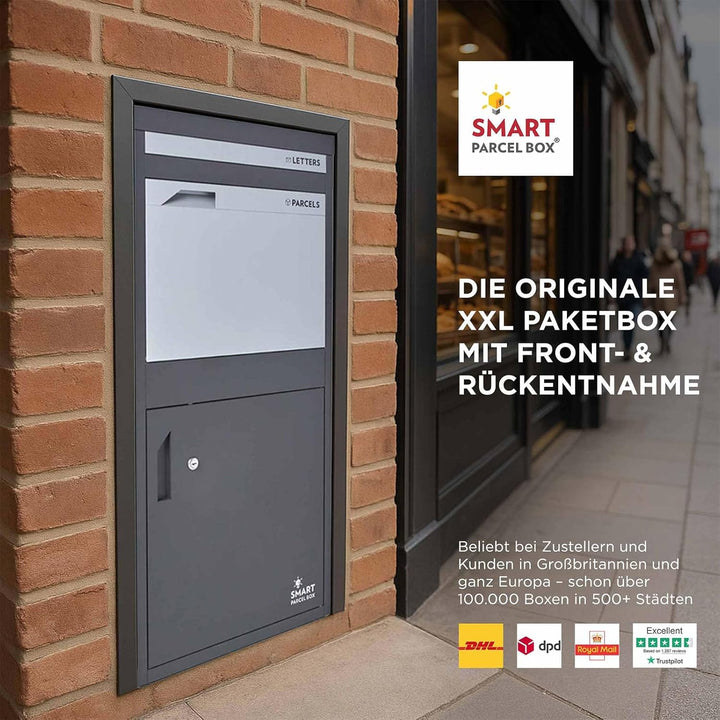 SMART PARCEL BOX XXL Paketbox für draussen, Paketbriefkasten zum Einbauen, zur Wandmontage oder frei