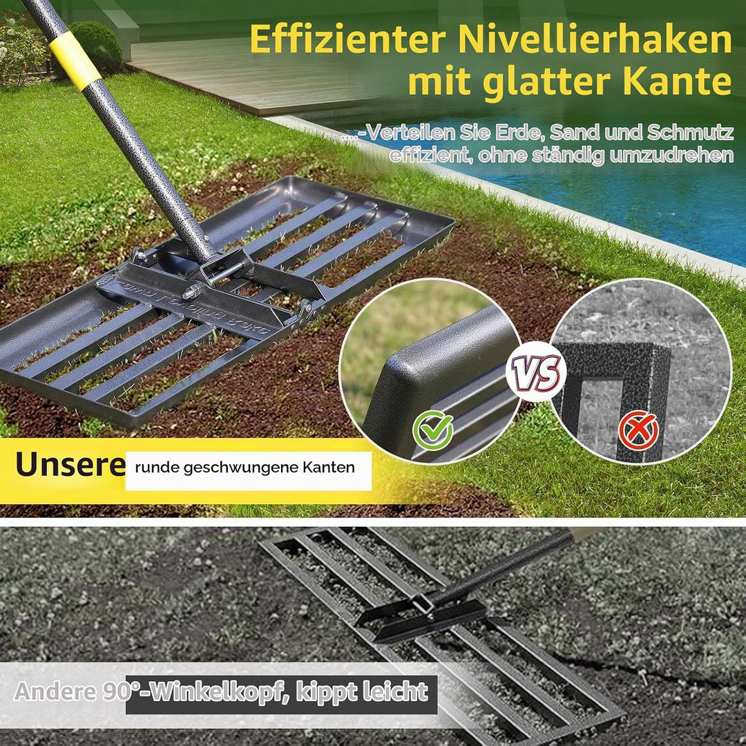 Rasenrechen Gross 152cm Metall, Planierrechenschiene 76cm Boden-Nivelliergerät Rasenschleppe zum Ein