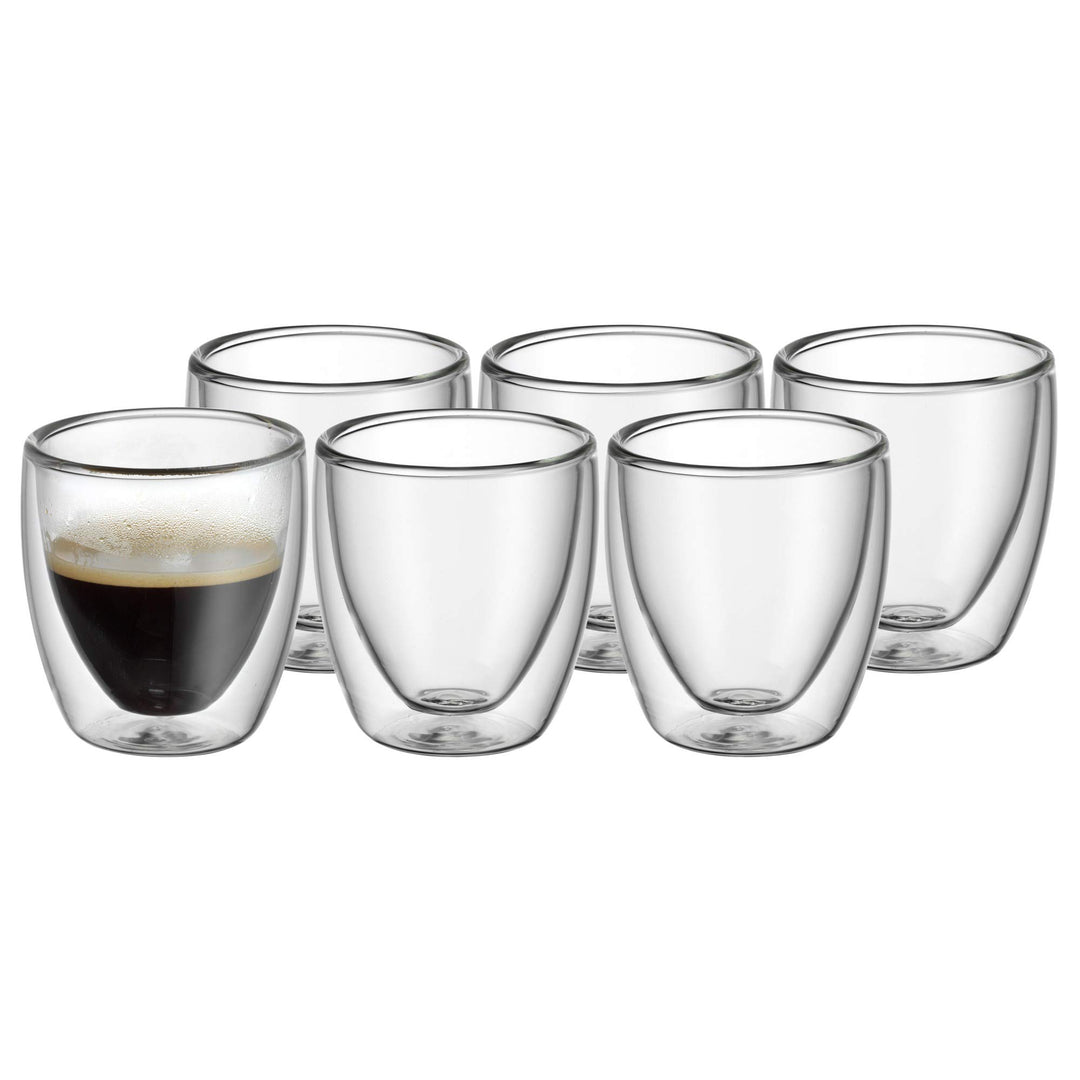 WMF Kult doppelwandige Espressotassen Glas Set 6-teilig, doppelwandige Gläser 80ml, Schwebeeffekt, T