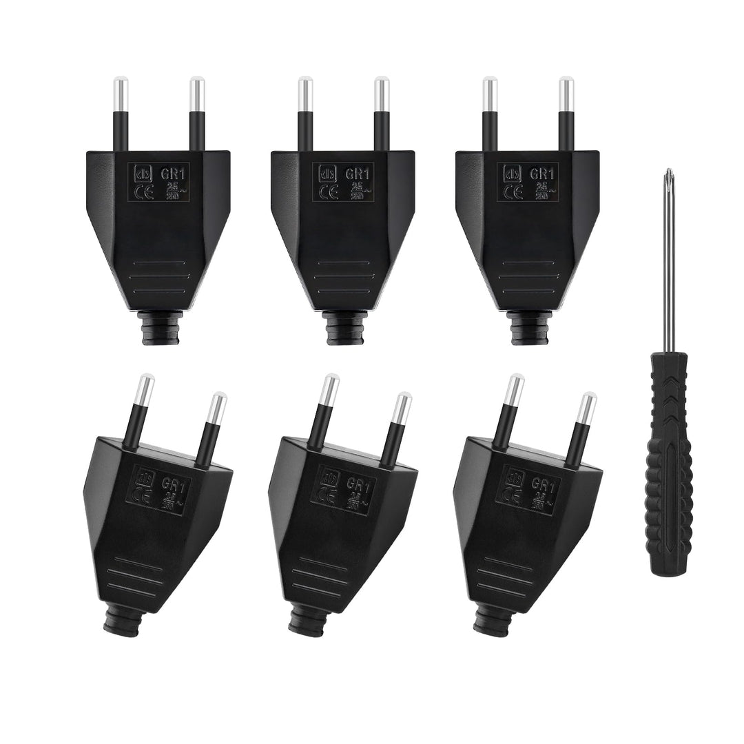 6 Stück Flachstecker, Eurostecker, Netzstecker (220V, 2,5A), europäischer Flachstecker, geeignet für