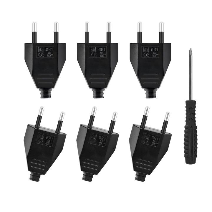 6 Stück Flachstecker, Eurostecker, Netzstecker (220V, 2,5A), europäischer Flachstecker, geeignet für